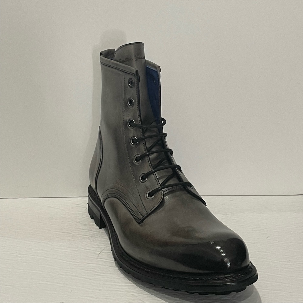 Emilio Franco boot chelsea gray round toe Italian leather black thick sole
